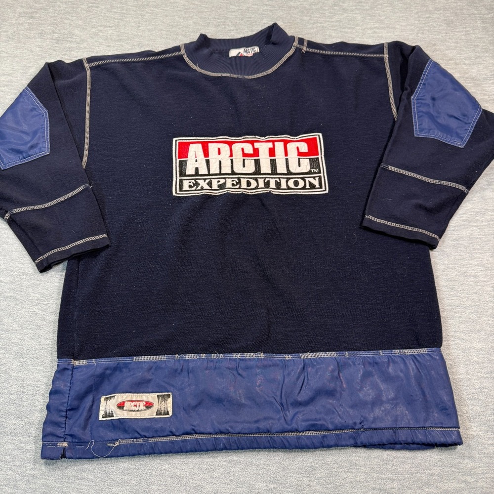 Arctic Expedition Sweatshirt‎ Men XXL Navy Blue Colorblock Spellout Pullover